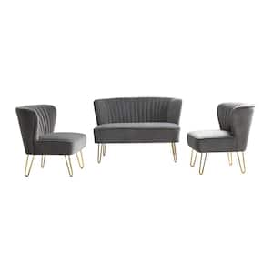 Alonzo 45 in. 3-Piece Grey Living Room Set with Tufted Back Design