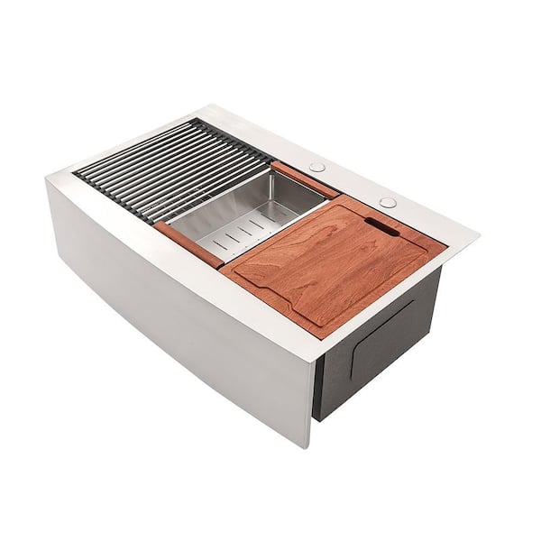 Loile 36 in. L Apron Front Farmhouse Single Bowl 16 Gauge Brushed Nickel Stainless Steel Kitchen Sink with Accessories