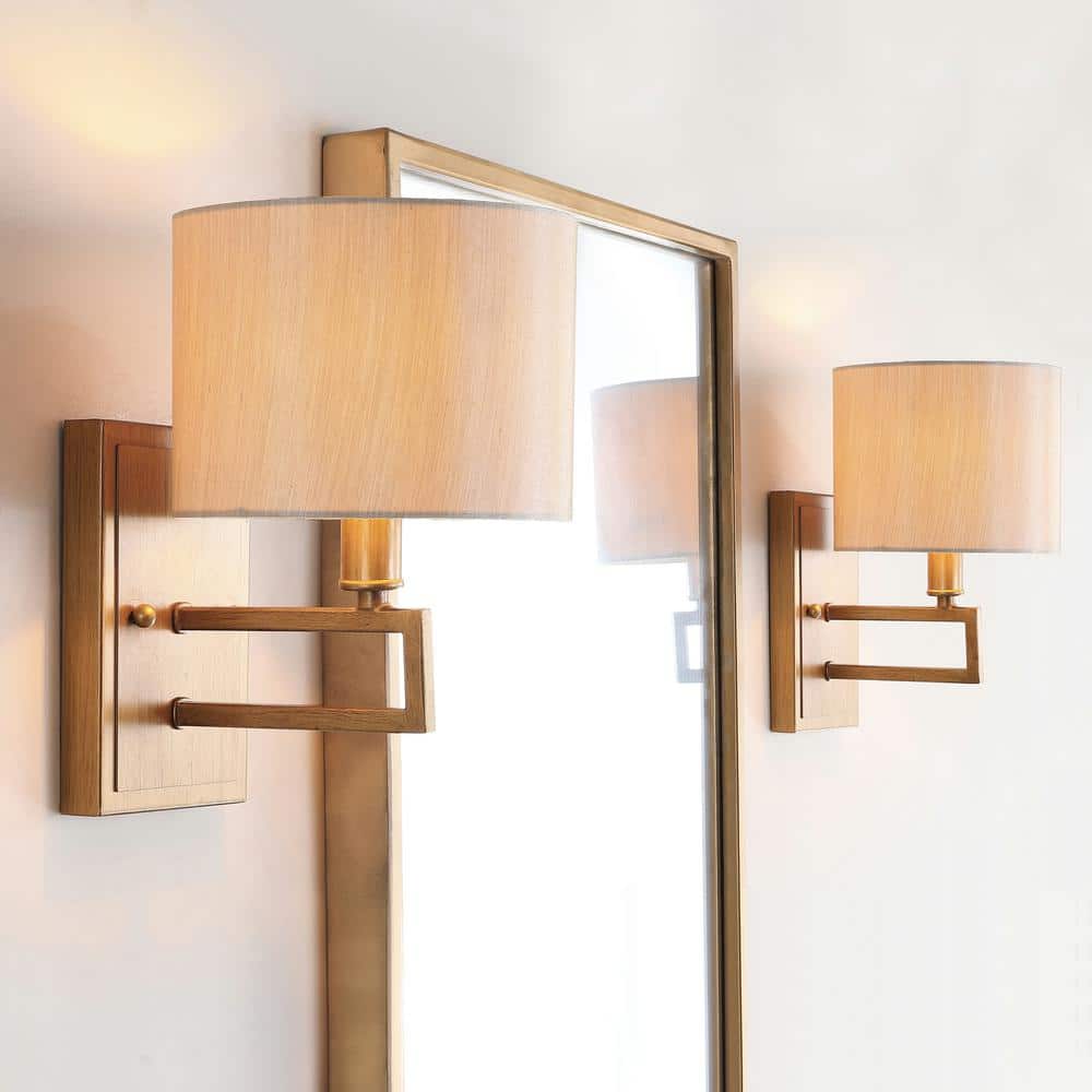 Catena Antique Gold 9.5" Contemporary Steel Wall Sconce with Cream Shade