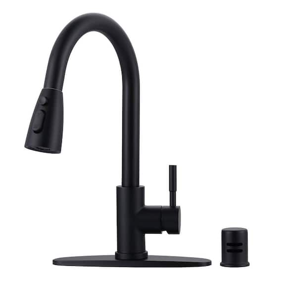 15.6 in. Single Handle Pull Down Sprayer Kitchen Faucet with Dishwasher Air Gap and 360° Swivel in Matte Black
