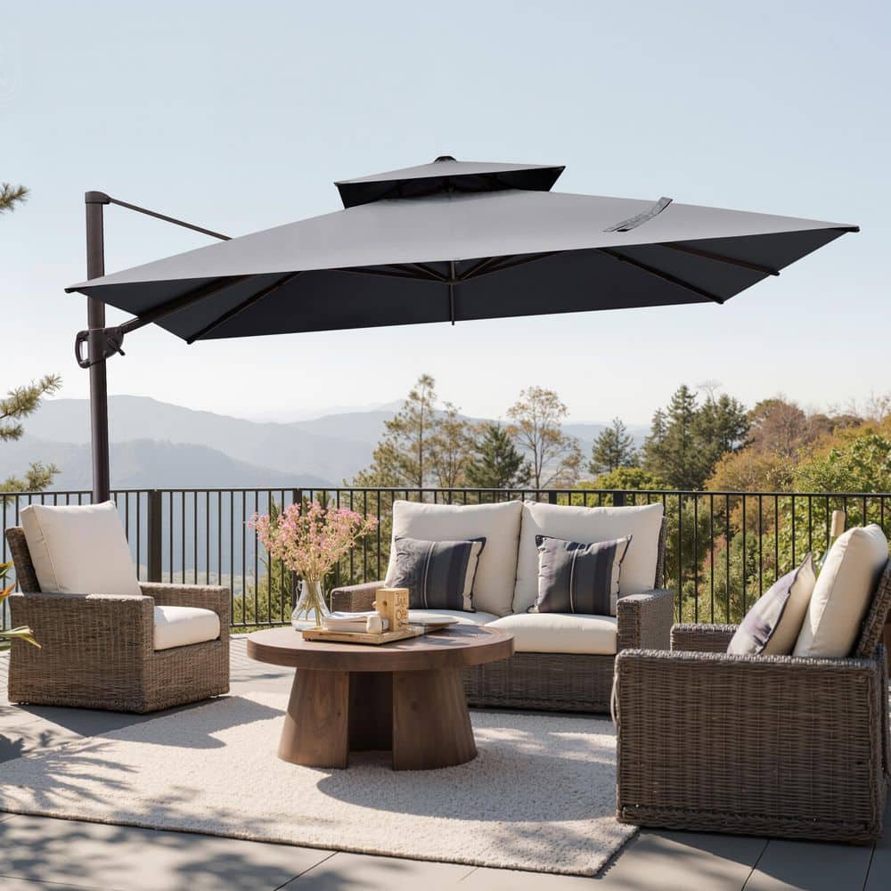 10 ft. Square Patio Cantilever Umbrella in Dark Gray Aluminum Outdoor Umbrella with 360° Rotation and 5 Tilt Adjustment price history on PriceWatchPro