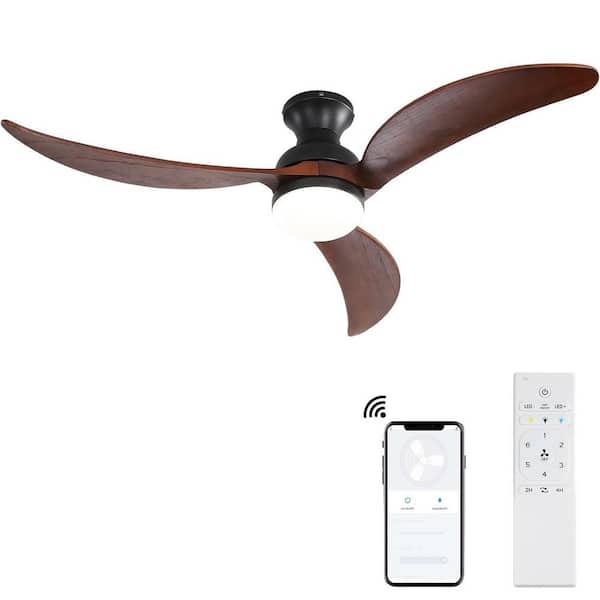 52 in. Integrated LED Indoor Modern Black Ceiling Fan with Lighting wich 3 Solid Wood Blades and 3 Color Dimmable