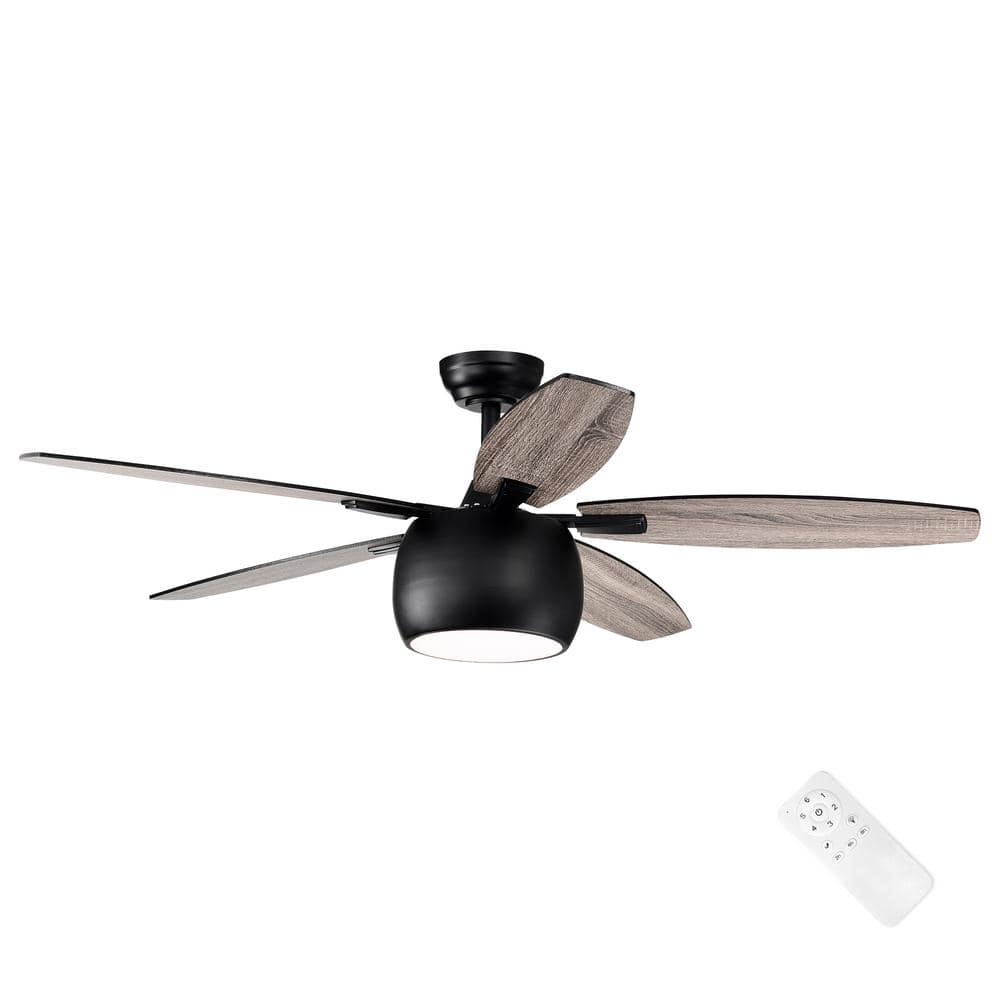 Matte Black 52" Ceiling Fan with Reversible Blades and LED Light