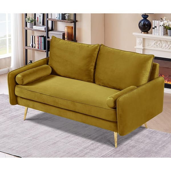 US Pride Furniture Villeda 58 in. Greenish Yellow Velvet 2-Seat Loveseat with Metal Legs