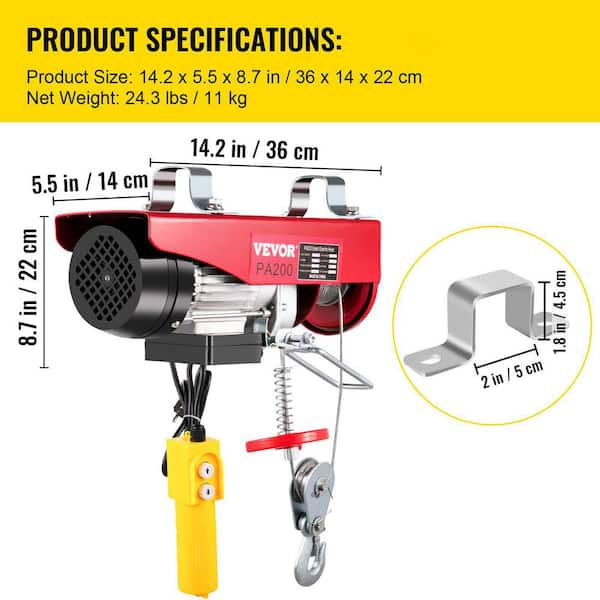 Five Oceans Lift Electric Chain Hoist Single Phase Overhead Crane Garage Ceiling Pulley Winch Hook Mount with 20ft Remote Control (120V/60HZ- 660lbs)