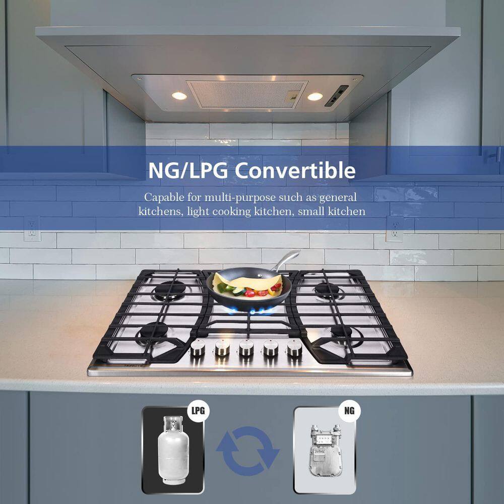 30-Inch Stainless Steel Gas Cooktop with 5 Burners