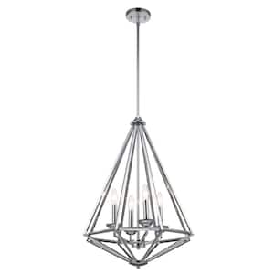 Hubley 4-Light Triangular Polished Chrome Pendant Light Fixture with Metal Cage Shade