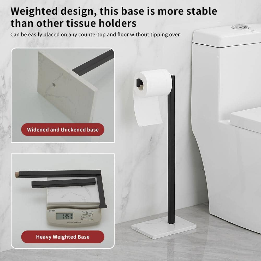 Matte Black Freestanding Toilet Paper Holder with Marble Base