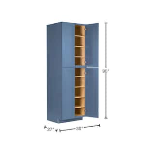 Lancaster Blue Plywood Shaker Stock Assembled Tall Pantry Kitchen Cabinet 30 in. W x 90 in. D H x 27 in. D