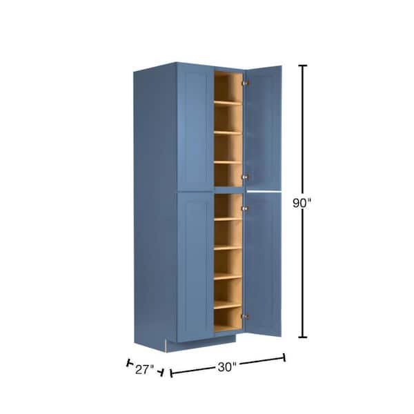Lancaster Blue Plywood Shaker Stock Assembled Tall Pantry Kitchen Cabinet 30 in. W x 90 in. D H x 27 in. D