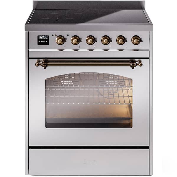 ILVE Nostalgie II 30 in. 4 Zone Freestanding Induction Range in Stainless Steel with Bronze