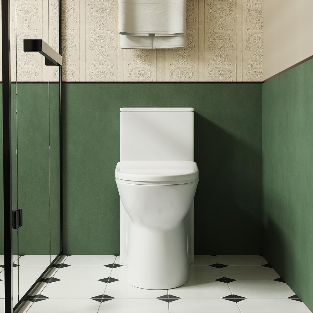 Glossy White Ceramic Elongated One-Piece Dual Flush Toilet