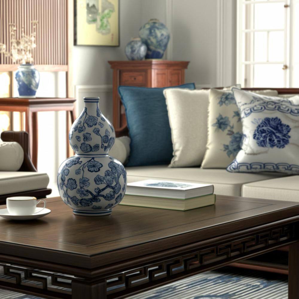 13.75 in. Blue Ceramic Cherry Blossom Chinoiserie Gourd Vase price history on PriceWatchPro