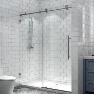 56 in. - 60 in. W x 74 in. H Sliding Framed Shower Door in Brushed Nickel with Clear Glass