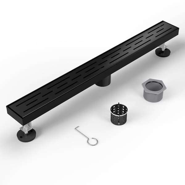 36 in. Linear Shower Drain, Brick Pattern 304 Stainless Steel Floor Drain w/Hair Strainer in Brushed Matte Black