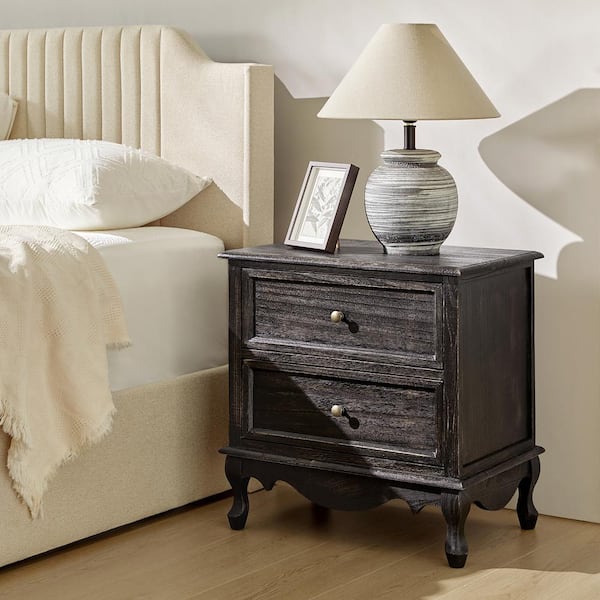 JAYDEN CREATION Elpenor 24 in. Wx16 in. Dx24 in. H Tall 2 - Drawer Charcoal Nightstand