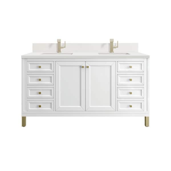 James Martin Vanities Chicago 60.0 in. W x 23.5 in. D x 34.0 in. H Bathroom Vanity in Glossy White with White Zeus Silestone Quartz Top