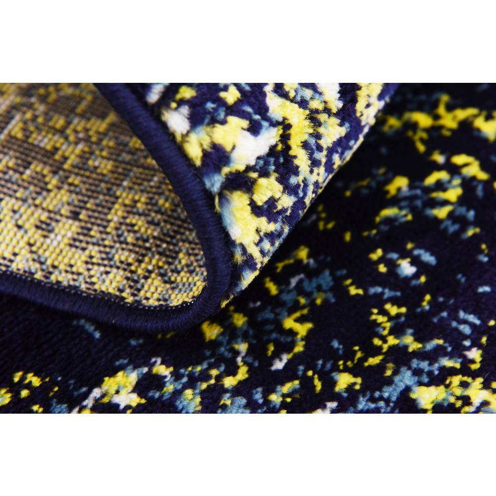 Navy Blue and Yellow Floral Motif Area Rug