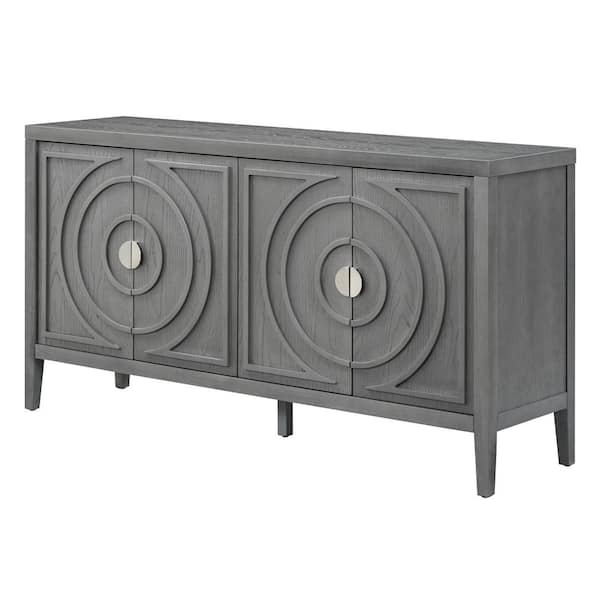 Unbranded 60.00 in. W x 15.00 in. D x 32.10 in. H Gray Linen Cabinet with Artificial Rattan Door and Metal Handles