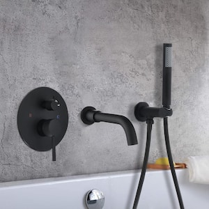 Single-Handle 1-Spray Wall Mount Roman Tub Faucet with Hand Shower Faucet in Matte Black (Valve Included)