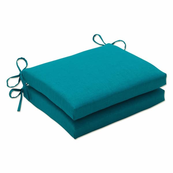 Pillow Perfect Solid 18.5 in. x 16 in. Outdoor Dining Chair Cushion in Blue (Set of 2)