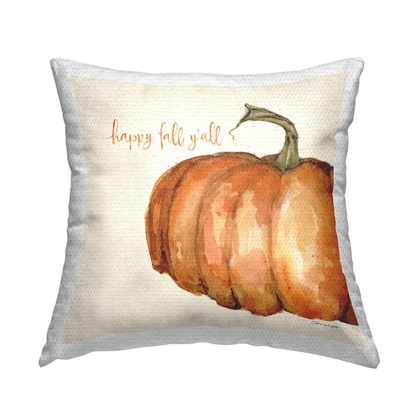Stupell Industries Happy Fall Y'All Autumn Pumpkin Seasonal Design Orange Square Outdoor Throw Pillow