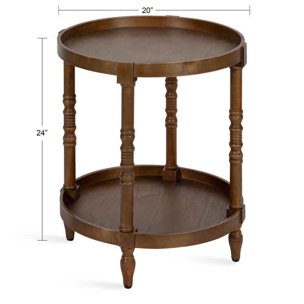 Colonial Rustic Brown Wooden Round Dual-Tier End Table