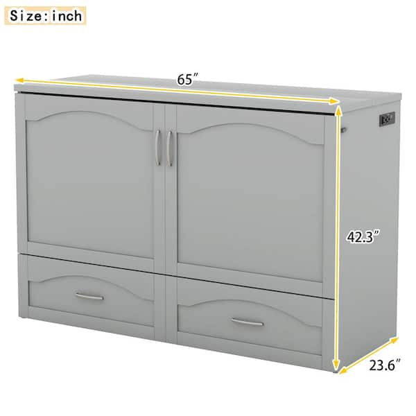Harper & Bright Designs Gray Wooden Frame Queen Size Murphy Bed with a  Storage Shelf QHS248AAE - The Home Depot