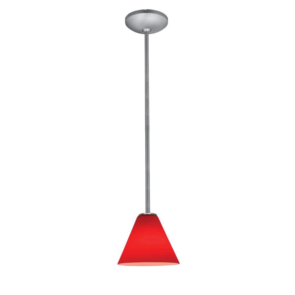 Access Lighting Martini 1-Light Brushed Steel Shaded Pendant Light with Glass  Shade 28004-1R-BS/RED The Home Depot