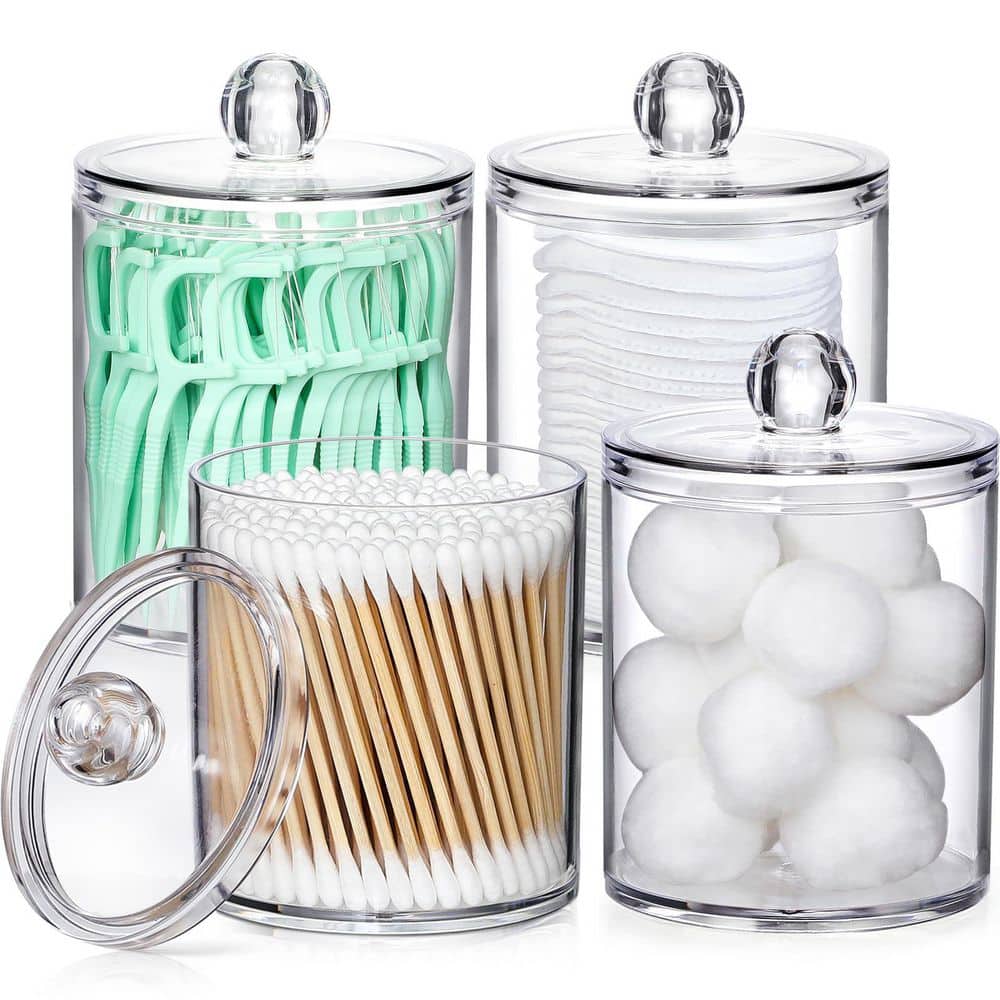 Acrylic Plastic Q-Tip Holder Dispenser for Multi-Use Storage, Bathroom Essentials and Vanity Organizing, Clear (4-Pack) price history on PriceWatchPro