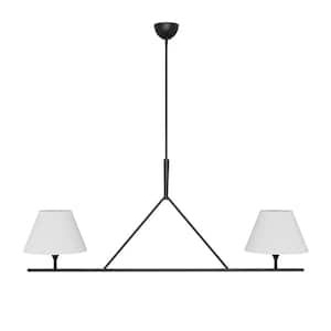 54.33 in. 2-Light Kitchen Island Linear Chandelier Classic Matte Black Pendant Light with fabric shades