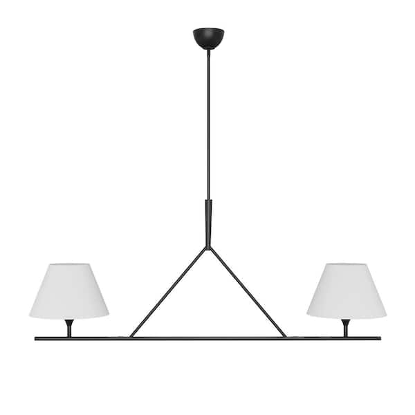 aiwen 54.33 in. 2-Light Kitchen Island Linear Chandelier Classic Matte Black Pendant Light with fabric shades