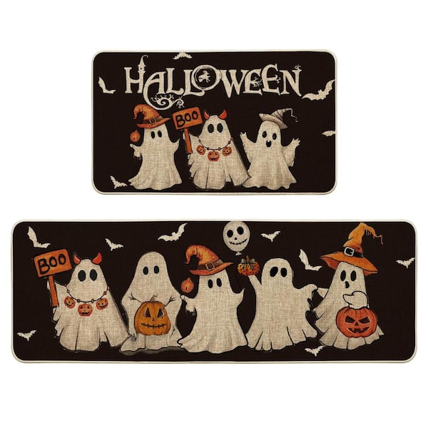 Black 17 in. x 29 in. and 17 in. x 47 in. Polyester and Rubber Low-Profile Indoor/Outdoor Kitchen Mat Set