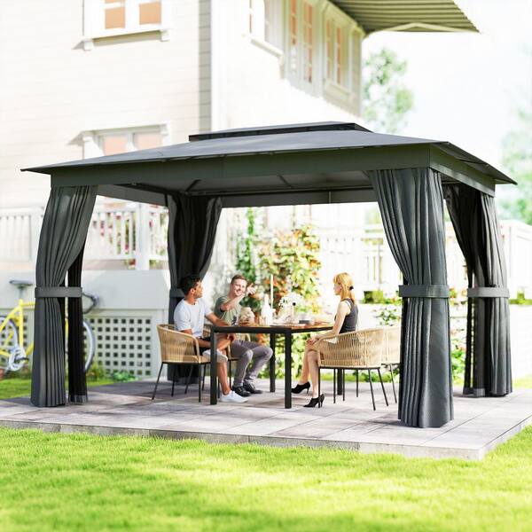 Outsunny 10 ft. x 12 ft. Dark Gray Outdoor Patio Gazebo, Soft Top