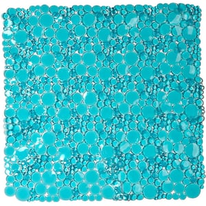Bubbles Non-Slip Square Shower Mat Clear Aqua Blue 20″L X 20″W