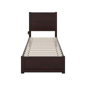 NoHo Espresso Twin Solid Wood Extra Long Storage Platform Bed with Footboard
