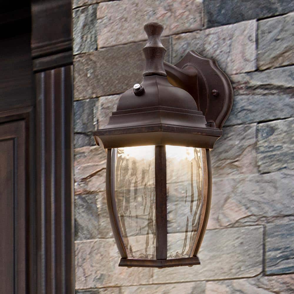 Aged Bronze LED Outdoor Wall Light with Clear Water Glass