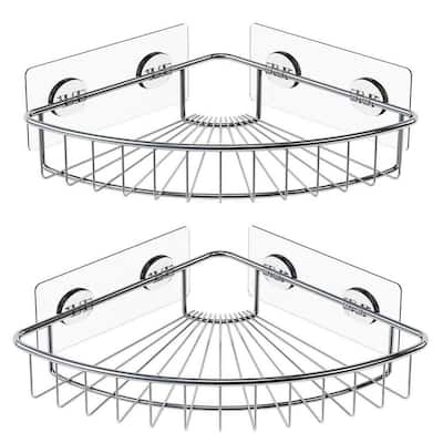 Wall Mounted Bathroom Shower Caddies Stainless Steel Corner Storage Rack with Adhesive in Silver (2-Pack)