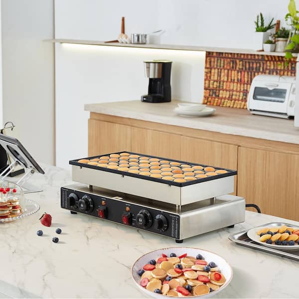 Mini Dutch Pancake Maker, 1700-Watt Electric Poffertjes Grill, 5-Pieces 43 mm Diameter Machine, Waffle Makers,Silver
