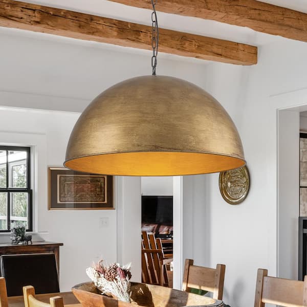 Detroit 23. 62 in. 4-Light Gold Oversized Farmhouse Dome Pendant Light for Kitchen Island