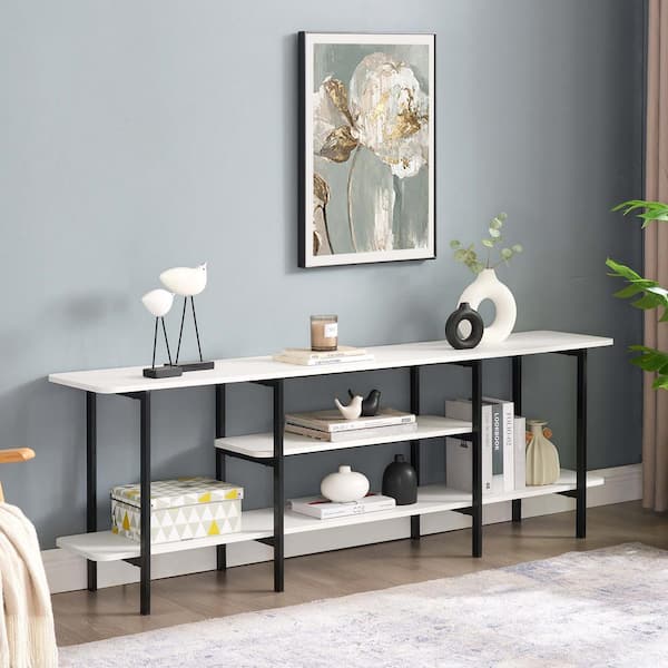Manhattan Comfort Celine 70.86 in. Modern White Rectangle MDF Wood Console Table with 3-Shelves