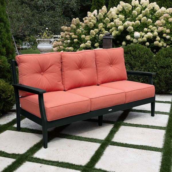 Lehigh Black Recycled Plastic Outdoor Deep Seating Sofa / Couch with Sunbrella Canvas Persimmon Cushions