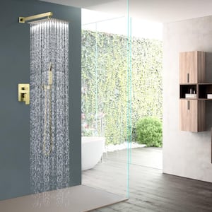 1-Spray Patterns with 1.5 GPM 10 in. Wall Mount Rain Dual Shower Heads in Brushed Gold
