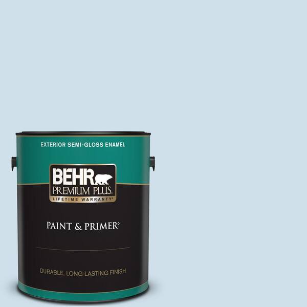 BEHR PREMIUM PLUS 1 gal. #560A-1 Pale Sky Semi-Gloss Enamel Exterior Paint & Primer