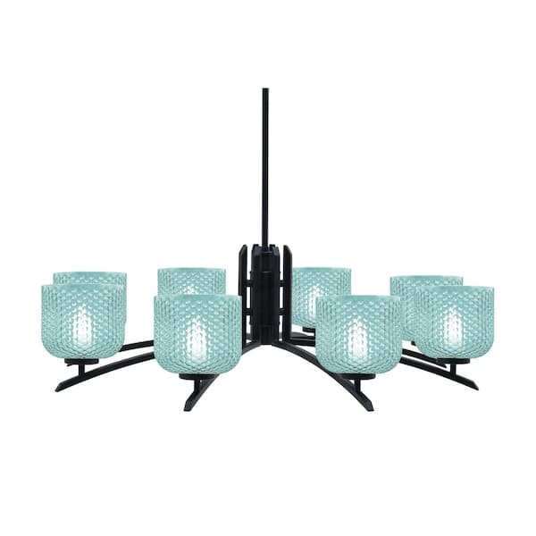 Unbranded Siena 36 in. 8 Light Matte Black Chandelier with Turquoise Glass Shades