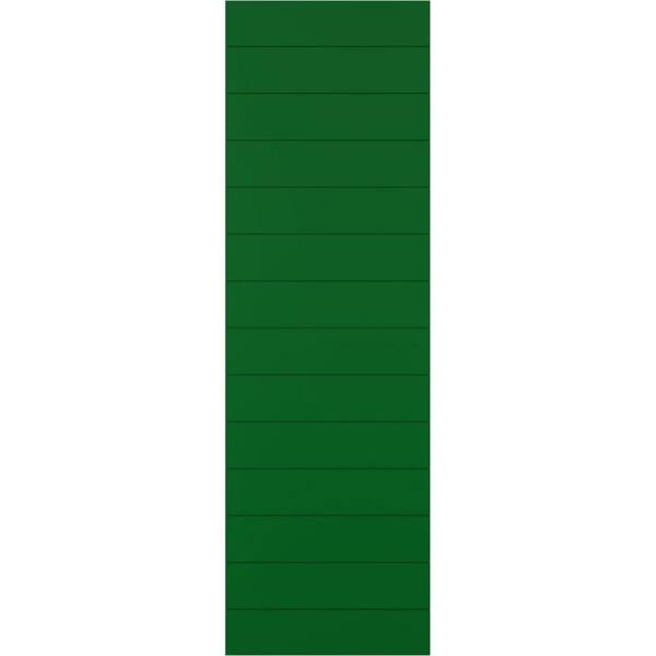 Ekena Millwork 15 in. x 63 in. True Fit PVC Horizontal Slat Modern Style Fixed Mount Board and Batten Shutters Pair in Viridian Green