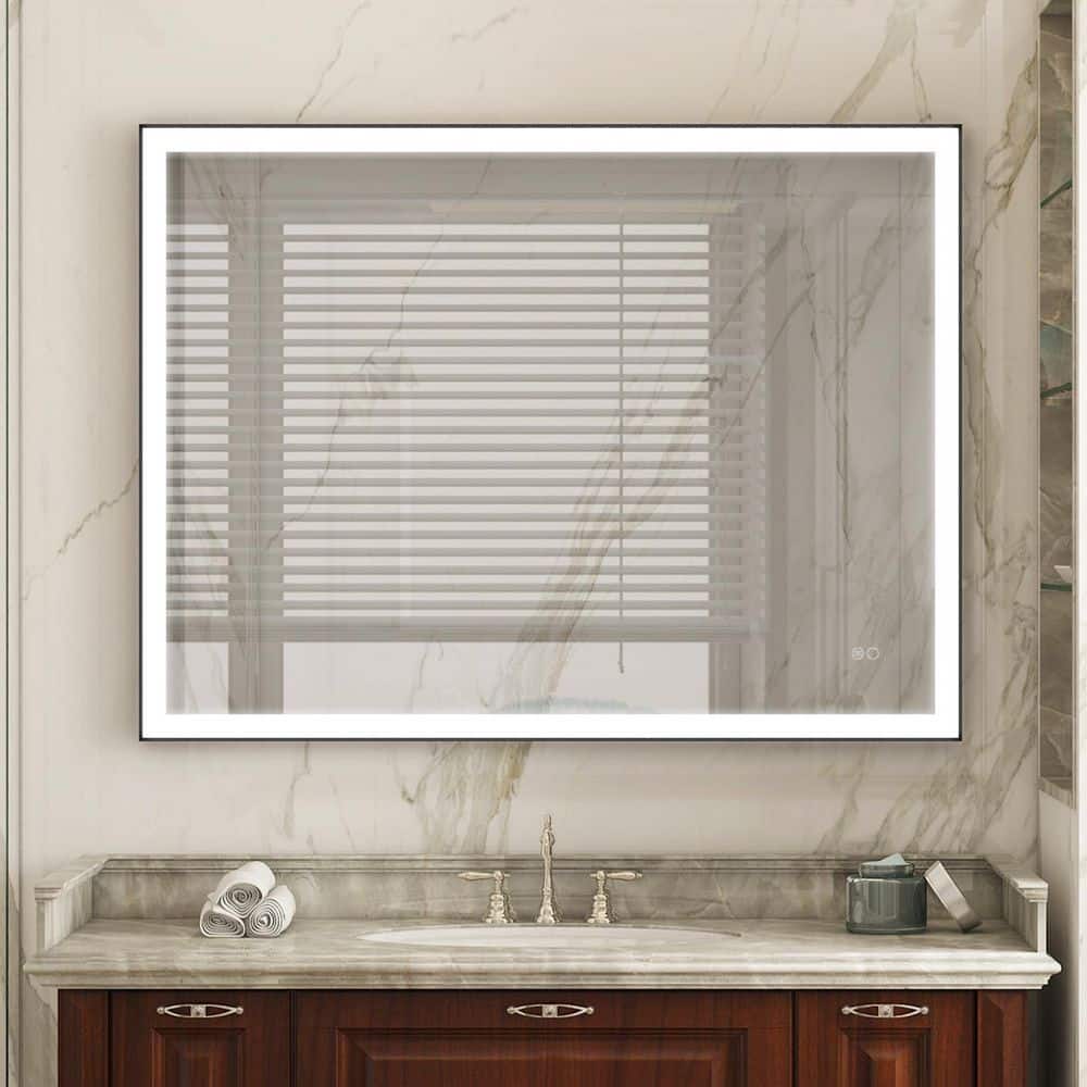 RECA 48 in W x 36 in. H Rectangular Single Aluminum Framed Anti-Fog LED Light Wall Bathroom Vanity Mirror in Matte Black price history on PriceWatchPro