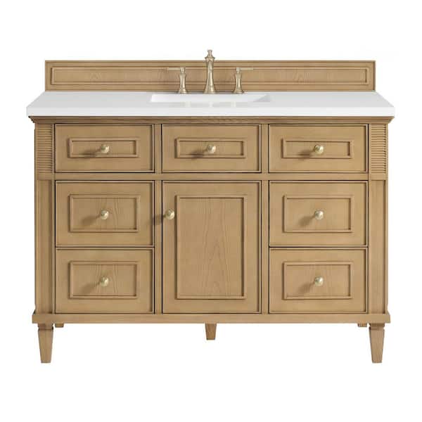 James Martin Vanities Lorelai 48.0 in. W x 23.5 in. D x 34.06 in. H Single Sink Bathroom Vanity in Light Natural Oak w/ White Zeus Quartz Top