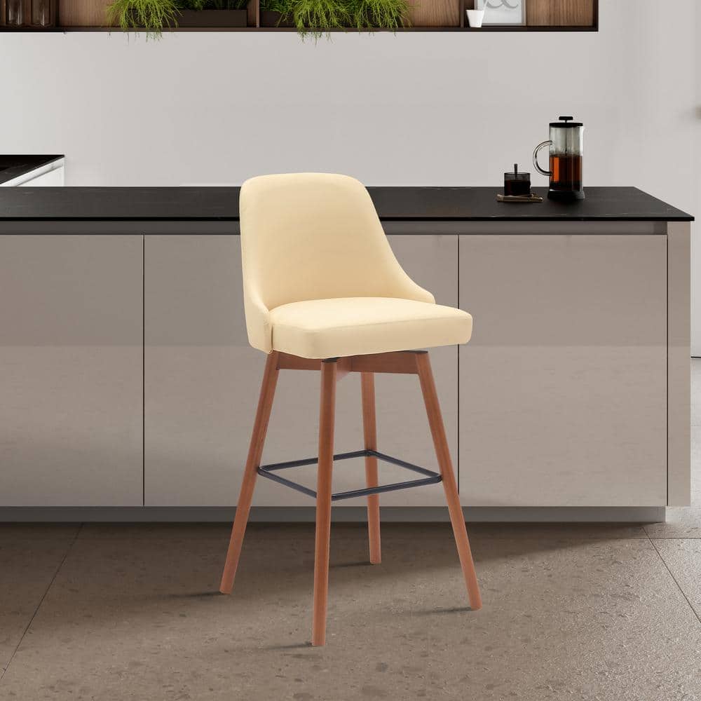 Armen Living Sicily 26 Swivel Wood Faux Leather Counter Stool in Walnut Cream