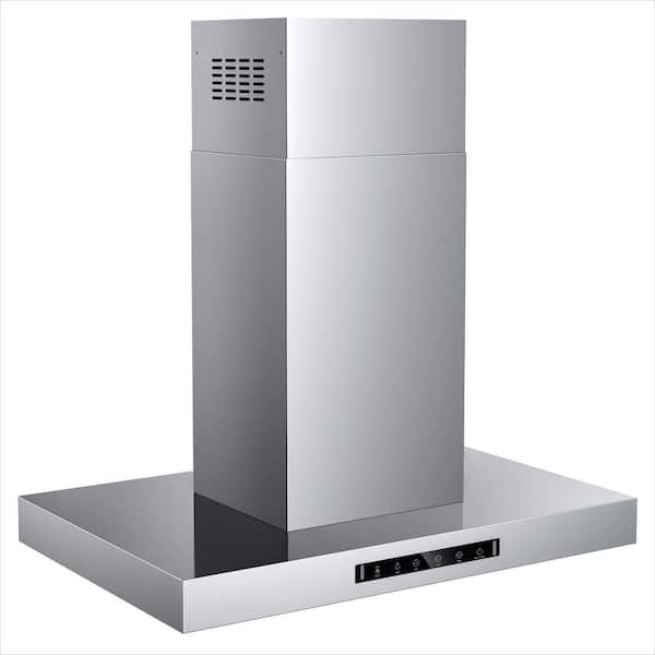 VIKIO PRO 36 in. 600 CFM Ducted Island Range Hood with 4-LED light and Gesture/Touch Control, Removable baffle in Stainless Steel